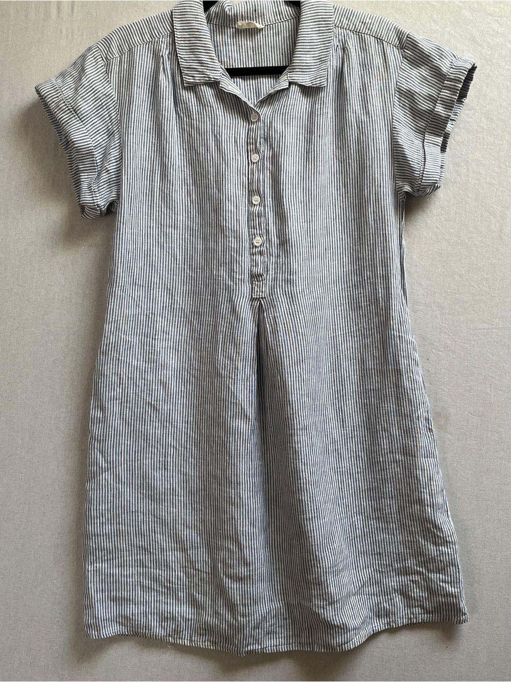 Naif Montreal 100% Linen Striped Short Sleeve Button Front Shift Dress Small